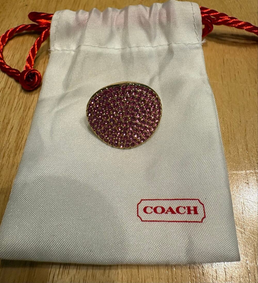 NWOT Coach Pink Pave/Glitter/Druzy Size 7 Disc Ring Gold Tone RETIRED